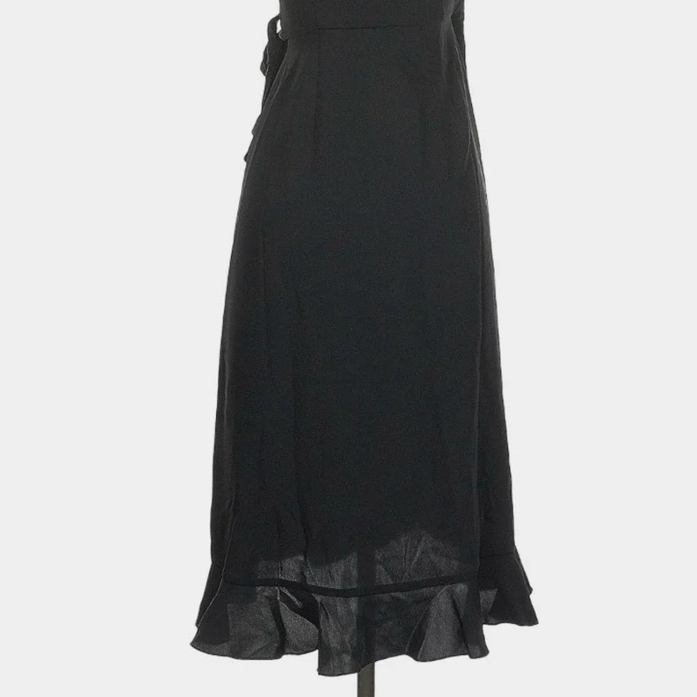 Wilfred Black Soleia Satin Ruffle Wrap Dress XS NWT Cocktail‎ Party